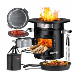 Raketenofen, Outdoor Campingkocher Camping Grillkocher Edelstahl Schwarz