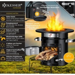 Raketenofen, Outdoor Campingkocher Camping Grillkocher Edelstahl Schwarz