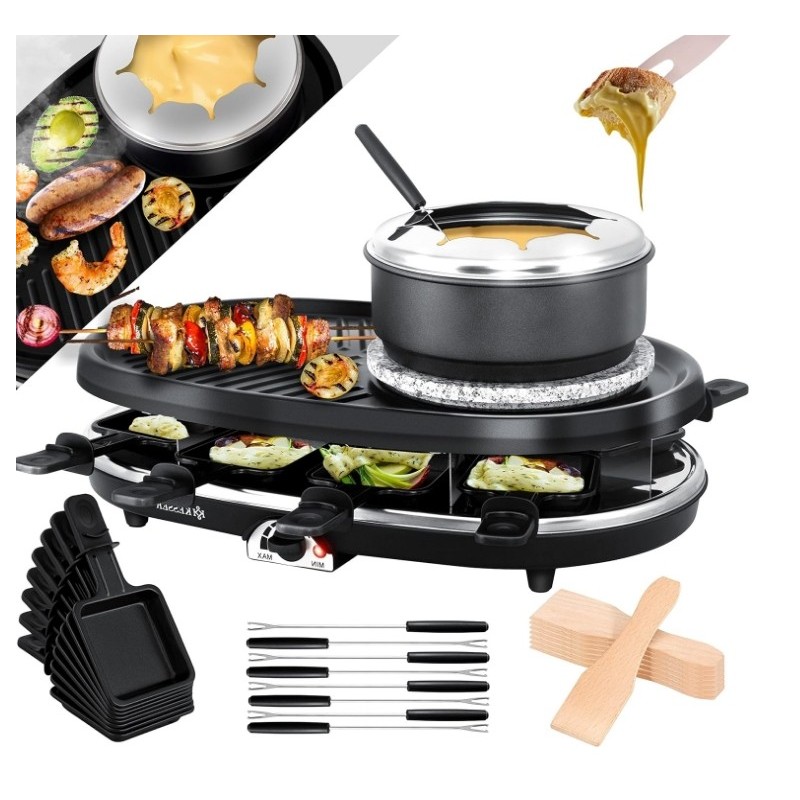 KESSER 3-in-1 Raclette-Grill, Grillplatte und Käsefondue,Tischgrill