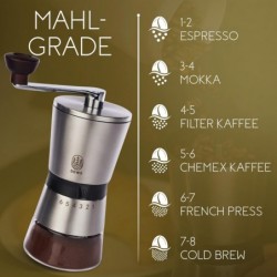 Kaffeemühle Manuell,kegelmahlwerk mit 8 Mahlgraden kaffeemühle hand