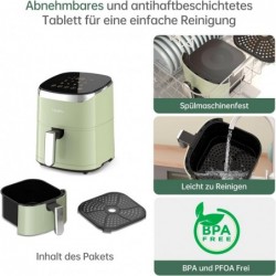 Fabuletta Heißluftfritteuse 4L,Digitalem LED-Touchscreen AirFryer(Green)