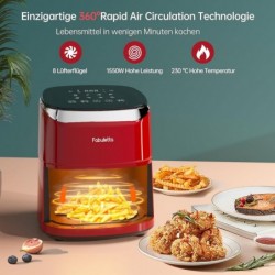 Fabuletta Heißluftfritteuse 4L,Digitalem LED-Touchscreen AirFryer(Rot)