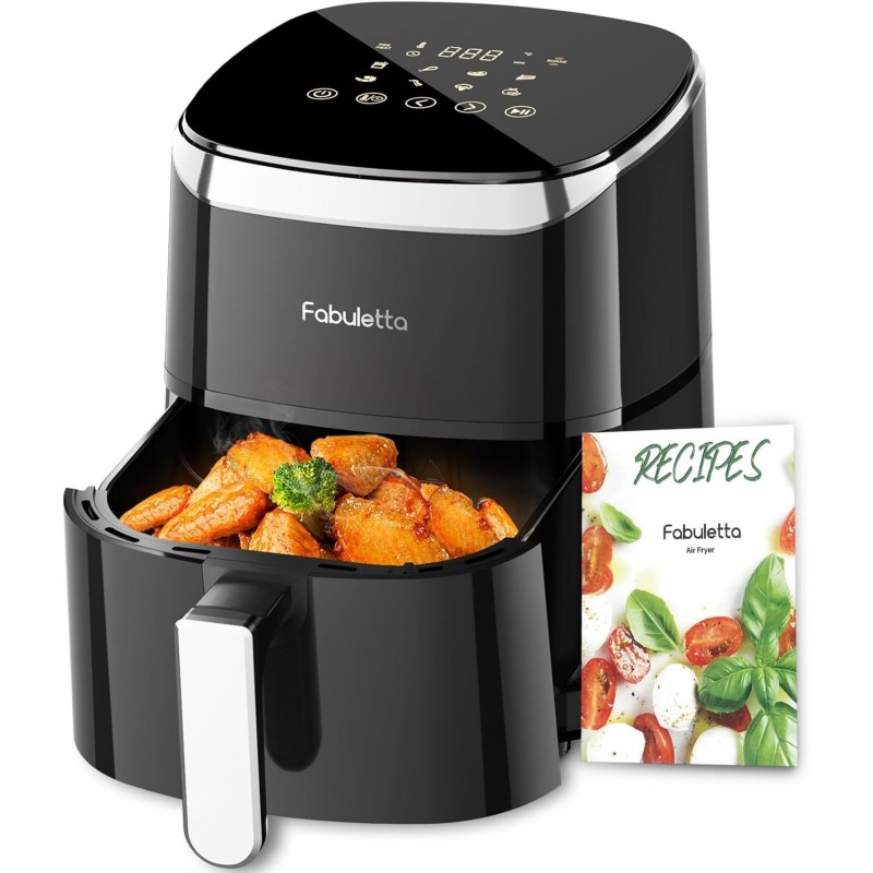 Fabuletta Heißluftfritteuse 4L,Digitalem LED-Touchscreen AirFryer(Schwarz)