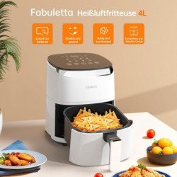 Fabuletta Heißluftfritteuse 4L,Digitalem LED-Touchscreen AirFryer(Weiß)