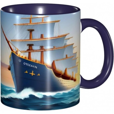 Marineblaue klassische Tassen, Keramiktasse, geeignet für Cappuccino, Latte, Müsli, Joghurt, Milch, heiße oder kalte Getränke, für die Mikrowelle geeignet, Schiff-/Ozean-Muster