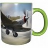 Grüne klassische Tassen, Keramiktasse, geeignet für Cappuccino, Latte, Müsli, Joghurt, Milch, heiße oder kalte Getränke, für die Mikrowelle geeignet, Flugzeugmuster aus dem 2. Weltkrieg