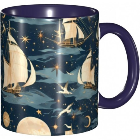 ColorName Zweifarbige Tasse, Keramiktassen, geeignet für Cappuccino, Latte, Müsli, Joghurt, Milch, heiße oder kalte Getränke, für die Mikrowelle geeignet, Piraten-Segelboot-Vollmond-Aufdruck