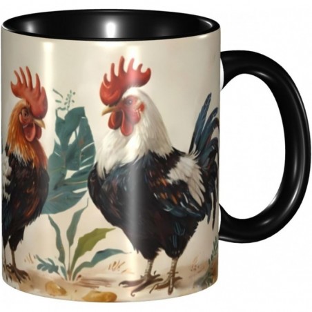 ColorName Zweifarbige Tasse, Keramiktassen, geeignet für Cappuccino, Latte, Müsli, Joghurt, Milch, heiße oder kalte Getränke, für die Mikrowelle geeignet, Aufdruck „French Roosters“