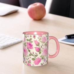 ColorName Zweifarbige Tasse, Keramiktassen, geeignet für Cappuccino, Latte, Müsli, Joghurt, Milch, heiße oder kalte Getränke, für die Mikrowelle geeignet, Aufdruck „Rosa Rosen“