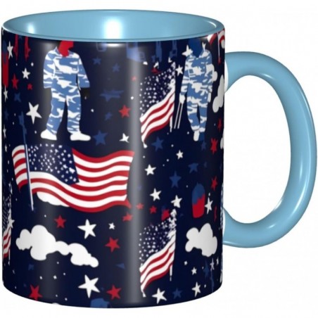 ColorName Zweifarbige Tasse, Keramiktassen, geeignet für Cappuccino, Latte, Müsli, Joghurt, Milch, heiße oder kalte Getränke, für die Mikrowelle geeignet, US-Militärsoldaten, patriotischer Memorial Day-Aufdruck