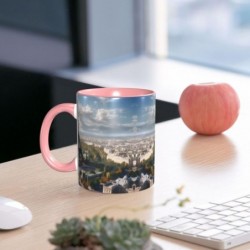 ColorName Zweifarbige Tasse, Keramiktassen, geeignet für Cappuccino, Latte, Müsli, Joghurt, Milch, heiße oder kalte Getränke, Mikrowellengeeignet, Aufdruck mit Eiffelturm- und Paris-Ansicht