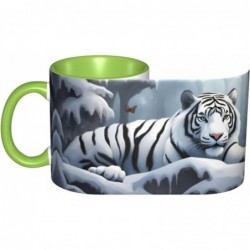 colorName Zweifarbige Tasse aus Keramik. Geeignet für Cappuccino, Latte, Müsli, Joghurt, Milch, heiße oder kalte Getränke. Mikrowellenherd. Schneewittchen-Tiger-Muster