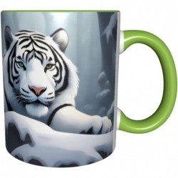 colorName Zweifarbige Tasse aus Keramik. Geeignet für Cappuccino, Latte, Müsli, Joghurt, Milch, heiße oder kalte Getränke. Mikrowellenherd. Schneewittchen-Tiger-Muster