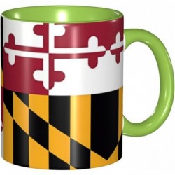 Grüne Keramiktasse „Classic Mugs“ Geeignet für Cappuccino, Latte, Müsli, Joghurt, Milch, heiße oder kalte Getränke Mikrowellengeeignet Muster mit Maryland-Flagge