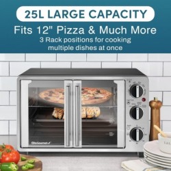 Elite Gourmet ETO2530M Toasterofen mit Doppeltür, für die Arbeitsplatte, Backen, Grillen, Toasten, Warmhalten, für 12-Zoll-Pizza, 25 l Fassungsvermögen, Edelstahl und Schwarz