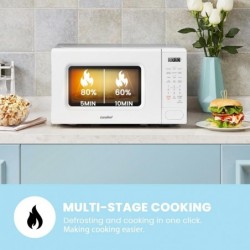 COMFEE CMO-C20M1WH Retro-Mikrowelle mit 11 Leistungsstufen, Schnellkochen in mehreren Stufen, Drehteller-Reset-Funktion, Küchentimer