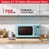 Galanz GLCMKZ07BER07 Retro-Mikrowelle für die Arbeitsplatte, mit automatischem Kochen und Aufwärmen, Auftauen, Schnellstartfunktionen, einfacher Reinigung mit Glasdrehteller, Zuggriff, 7 Kubikfuß, blau