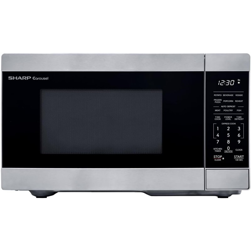 SHARP ZSMC0962KS Ofen mit abnehmbarem 10,6-Zoll-Karussell-Drehteller, Kubikfuß, 900 Watt Arbeitsplatten-Mikrowelle, 0,9 Kubikfuß, Edelstahl