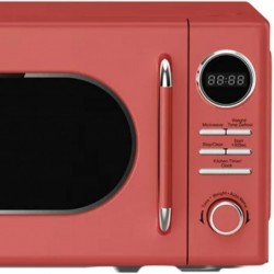 Magic Chef 0,7 Kubikfuß 700 Watt klassische Retro-Touch-Mikrowelle mit 10 Leistungsstufen, 9 Auto-Cook-Menüs und Glas-Drehteller, rot