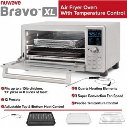 Nuwave Bravo Air Fryer Toaster Smart Oven, 12-in-1-Arbeitsplattenkonvektion, 30-QT XL-Kapazität, Temperaturregler 50°-500°F