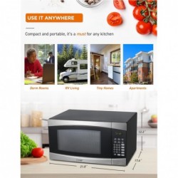 COMMERCIAL CHEF 1,4 Kubikfuß Mikrowelle mit 10 Leistungsstufen, kleine Mikrowelle mit Druckknopf, 1100 Watt Mikrowelle mit digitalen Bedienfeldern, Arbeitsplatten-Mikrowelle mit Timer, Edelstahl