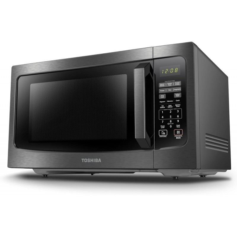 TOSHIBA ML-EM45P(BS) Mikrowellenherd mit Smart Sensor und Drehteller mit Positionsspeicher, abnehmbarem schwarzem Edelstahl, 1200 W