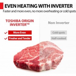 TOSHIBA Inverter-Mikrowellenherd/Heißluftfritteuse-Kombigerät MASTER-Serie, Grillen, Konvektion, schnelle Kombi, gleichmäßiges Auftauen, Drehteller-Ton ein/aus, 27 Auto-Menüs und 47 Rezepte