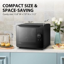 TOSHIBA 6-IN-1 Kompakt-Dampfbackofen, Kombi-Tischbackofen mit Konvektionsdampf und Backen, Gären, Heißluftfritteuse, Slow Cooker, intelligente App-Steuerung