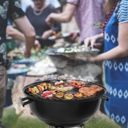 Holzkohlegrill Tragbarer Grill mit rundem Deckel und Doppelrädern